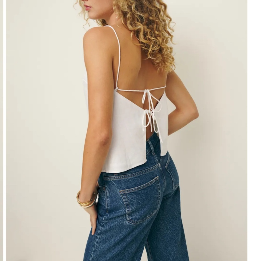Reformation Fable Linen Top Ivory - Size L
